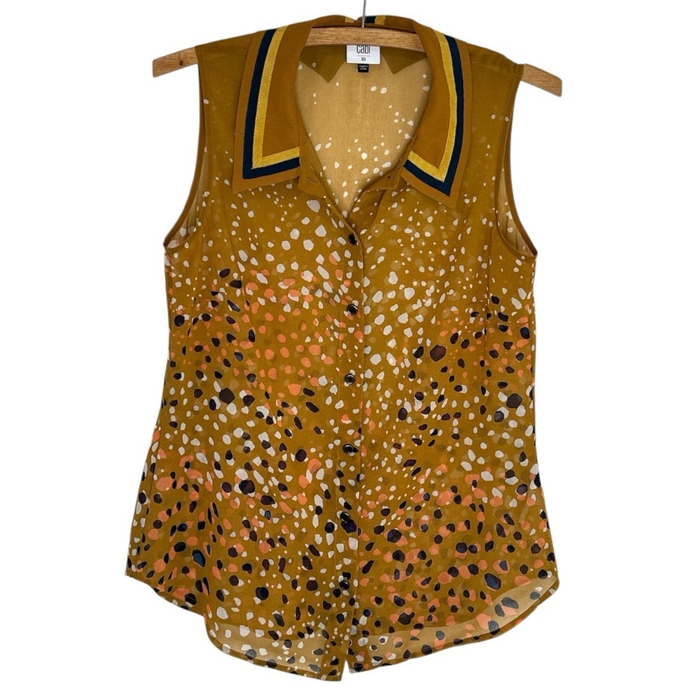 CABI Cheers Semi Sheer Sleeveless Blouse Retro Office Size XS